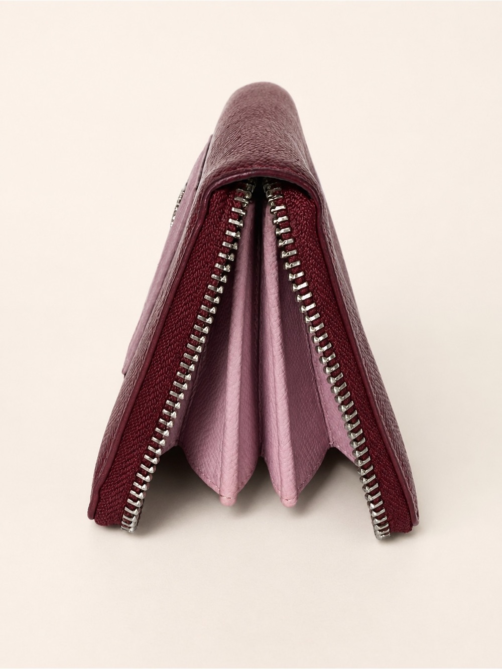 Coach Accordion Zip Wallet Colorblock Crossgrain Leather Burgundy Pink - Picture 4 of 6